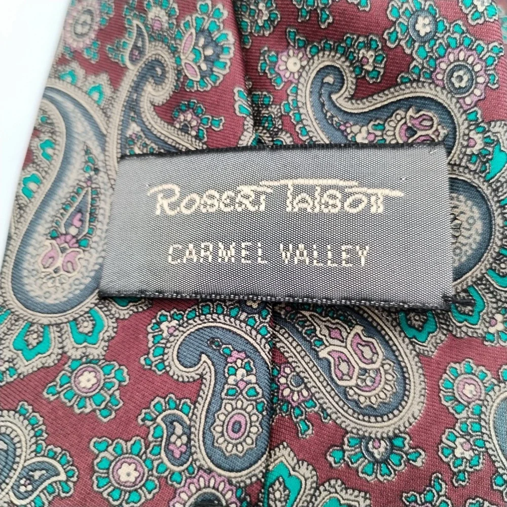 Robert Talbott Carmel Valley Silk Tie Burgundy Red Teal‎ Paisley Hand Sewn 3.5